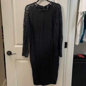 NEW! Sheer lace black fitted midi dress